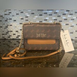 Nicole Miller Dark Brown and Tan Crossbody Bag